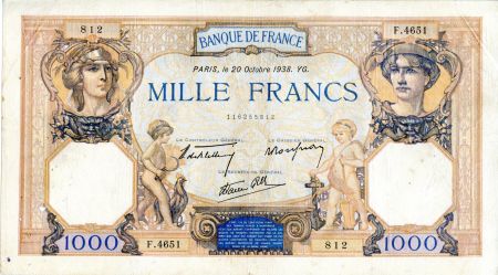 France 1000 Francs Cérès et Mercure - 20/10/1938 Série F.4651 - TTB