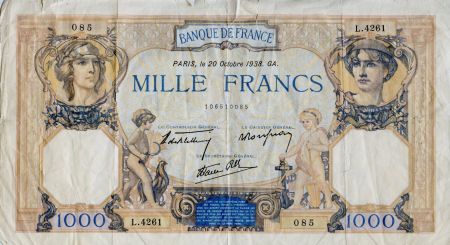 France 1000 Francs Cérès et Mercure - 20-10-1938 Série L.4261 - TB