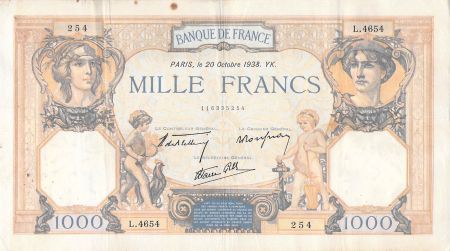 France 1000 Francs Cérès et Mercure - 20-10-1938 Série L.4654 - TTB