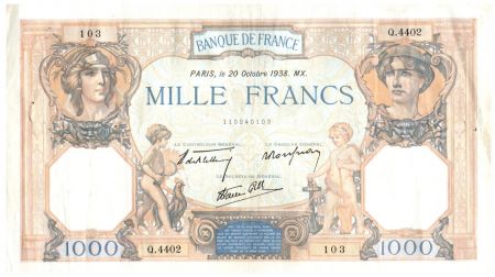 France 1000 Francs Cérès et Mercure - 20-10-1938 Série Q.4402 - TTB