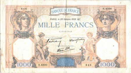 France 1000 Francs Cérès et Mercure - 20-10-1938 Série S.4500