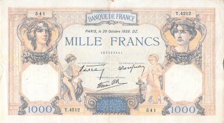 France 1000 Francs Cérès et Mercure - 20-10-1938 Série T.4212 - PTTB