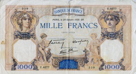 France 1000 Francs Cérès et Mercure - 20-10-1938 Série U.4277 - TB+