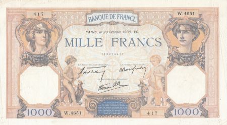 France 1000 Francs Cérès et Mercure - 20-10-1938 Série W.4651 - TTB