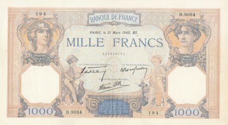 France 1000 Francs Cérès et Mercure - 21-03-1940 Série D.9054 - SUP