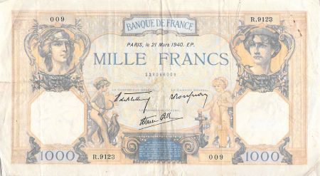 France 1000 Francs Cérès et Mercure - 21-03-1940 Série R.9123 - PTTB