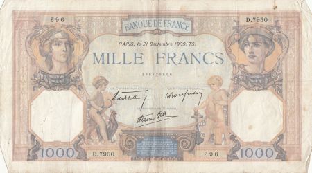 France 1000 Francs Cérès et Mercure - 21-09-1939 - Série D.7950