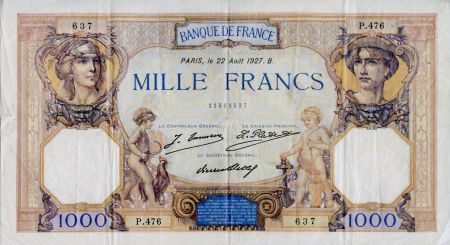 France 1000 Francs Cérès et Mercure - 22-08-1927 Série P.476 - TTB