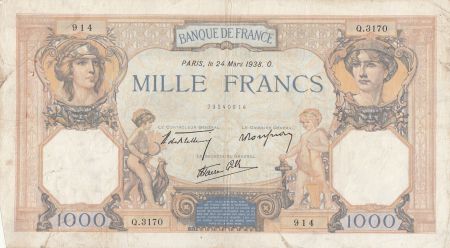 France 1000 Francs Cérès et Mercure - 24-03-1938 - Série Q.3170