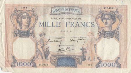 France 1000 Francs Cérès et Mercure - 26-01-1939 - Série H.5838