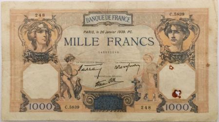 France 1000 Francs Cérès et Mercure - 26-01-1939 Série C.5839 - TTB