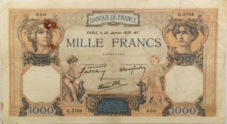 France 1000 Francs Cérès et Mercure - 26-01-1939 Série G.5794 - TB+