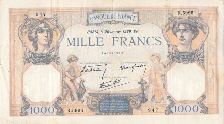 France 1000 Francs Cérès et Mercure - 26-01-1939 Série R.5995 - PTTB