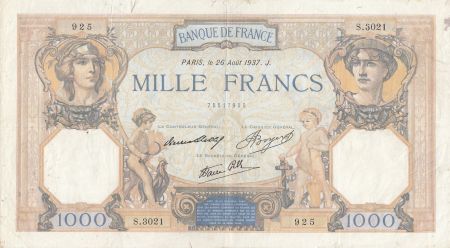 France 1000 Francs Cérès et Mercure - 26-08-1937 - Série S.3021