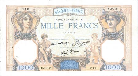 France 1000 Francs Cérès et Mercure - 26-08-1937 Série U.3019