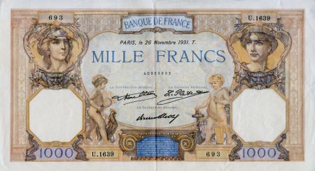 France 1000 Francs Cérès et Mercure - 26-11-1931 Série U.1639 - TTB