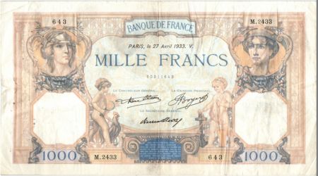 France 1000 Francs Cérès et Mercure - 27-04-1933 M.2433
