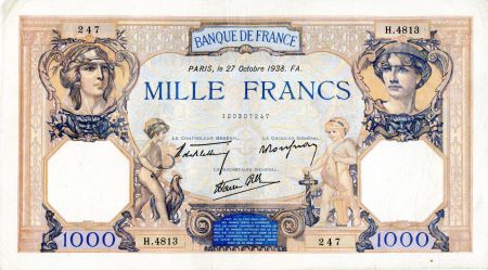France 1000 Francs Cérès et Mercure - 27/10/1938 Série H.4813 - TTB