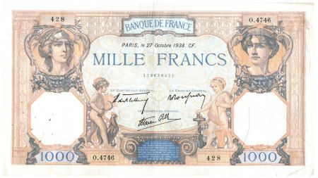 France 1000 Francs Cérès et Mercure - 27/10/1938 Série O.4746 - TTB