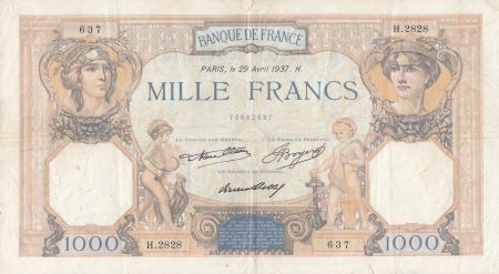 France 1000 Francs Cérès et Mercure - 29-04-1937 - Série H.2828