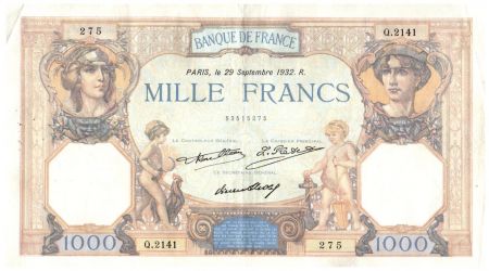 France 1000 Francs Cérès et Mercure - 29-09-1932 Série Q.2141 - TTB
