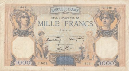 France 1000 Francs Cérès et Mercure - 30-03-1939 - Série U.7052