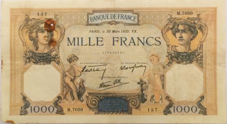 France 1000 Francs Cérès et Mercure - 30-03-1939 Série M.7050 - TB+