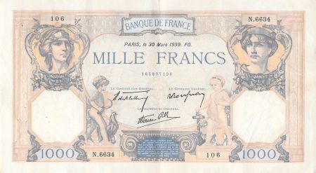 France 1000 Francs Cérès et Mercure - 30-03-1939 Série N.6634 - TTB