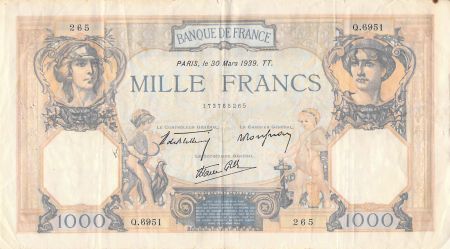 France 1000 Francs Cérès et Mercure - 30-03-1939 Série Q.6951 - PTTB