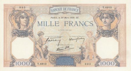 France 1000 Francs Cérès et Mercure - 30-03-1939 Série T.6913 - P.SPL