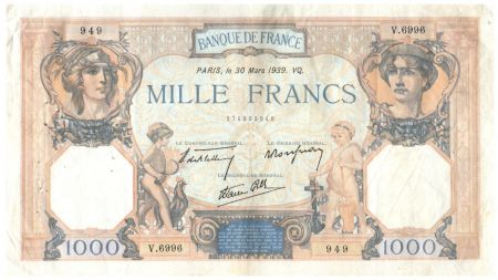 France 1000 Francs Cérès et Mercure - 30-03-1939 Série V.6996 - TTB
