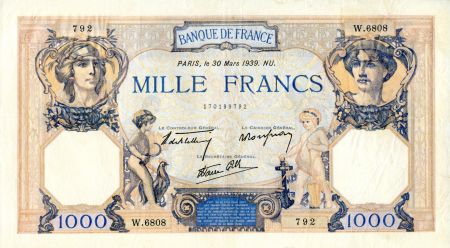France 1000 Francs Cérès et Mercure - 30/03/1939 Série W.6808 - TTB