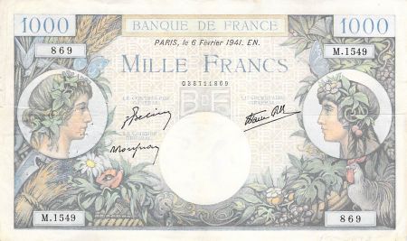 France 1000 Francs Commerce et Industrie - 06-02-1941 Série M.1549 - PTTB