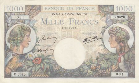 France 1000 Francs Commerce et Industrie - 06-07-1944 - Série D.3620 - SUP +