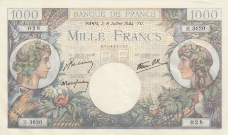 France 1000 Francs Commerce et Industrie - 06-07-1944 - Série H.3620 - SUP +