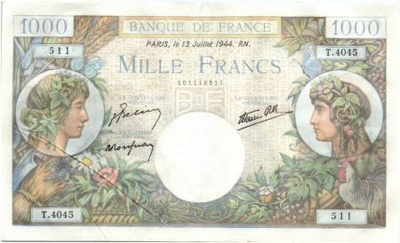France 1000 Francs Commerce et Industrie - 13-07-1944 Série T.4045 SUP