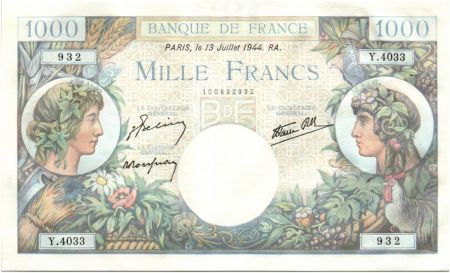 France 1000 Francs Commerce et Industrie - 13-07-1944 Série Y.4033 SPL