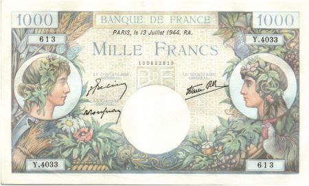 France 1000 Francs Commerce et Industrie - 13-07-1944 Série Y.4033 SUP