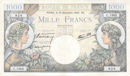 France 1000 Francs Commerce et Industrie - 19-12-1940 Série C.1362 - TTB