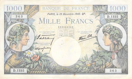 France 1000 Francs Commerce et Industrie - 19-12-1940 Série D.1335 - TTB+