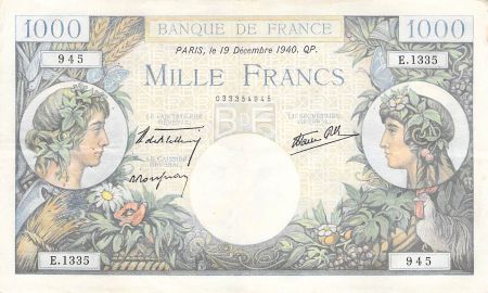 France 1000 Francs Commerce et Industrie - 19-12-1940 Série E.1335 - TTB