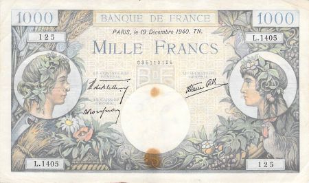 France 1000 Francs Commerce et Industrie - 19-12-1940 Série L.1405 - PTTB