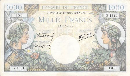 France 1000 Francs Commerce et Industrie - 19-12-1940 Série R.1354 - PTTB