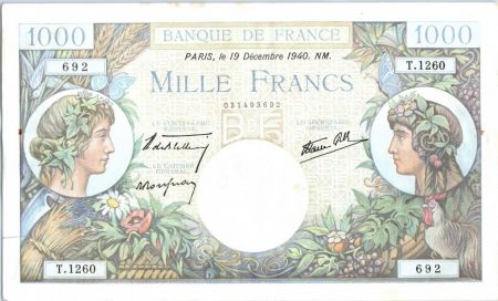France 1000 Francs Commerce et Industrie - 19-12-1940 Série T.1260