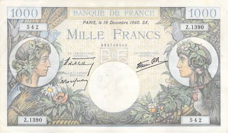 France 1000 Francs Commerce et Industrie - 19-12-1940 Série Z.1390 - TTB