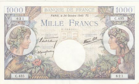 France 1000 Francs Commerce et Industrie - 24-10-1940 - Série C.435 - SUP