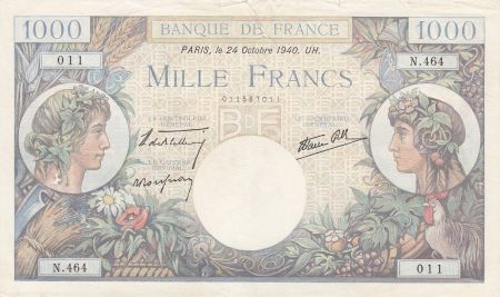 France 1000 Francs Commerce et Industrie - 24-10-1940 Série N.464 - TB
