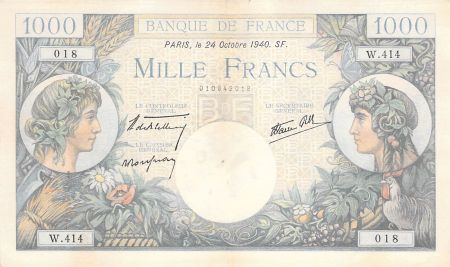 France 1000 Francs Commerce et Industrie - 24-10-1940 Série W.414 - TTB+