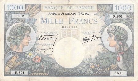 France 1000 Francs Commerce et Industrie - 28-11-1940 Série R.801 - TB+