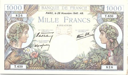 France 1000 Francs Commerce et Industrie - 28-11-1940 Série T.650 - TTB
